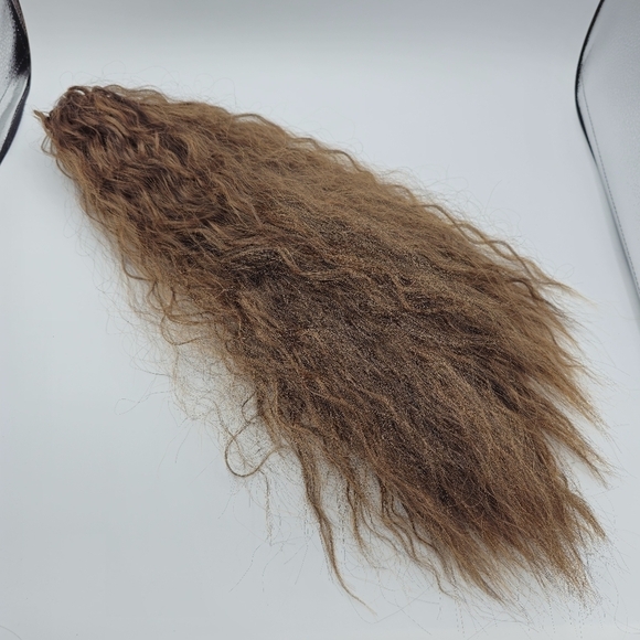 Golden Brown Curly Wavy Yaki Clip In Extensions Ponytail - Picture 3 of 5